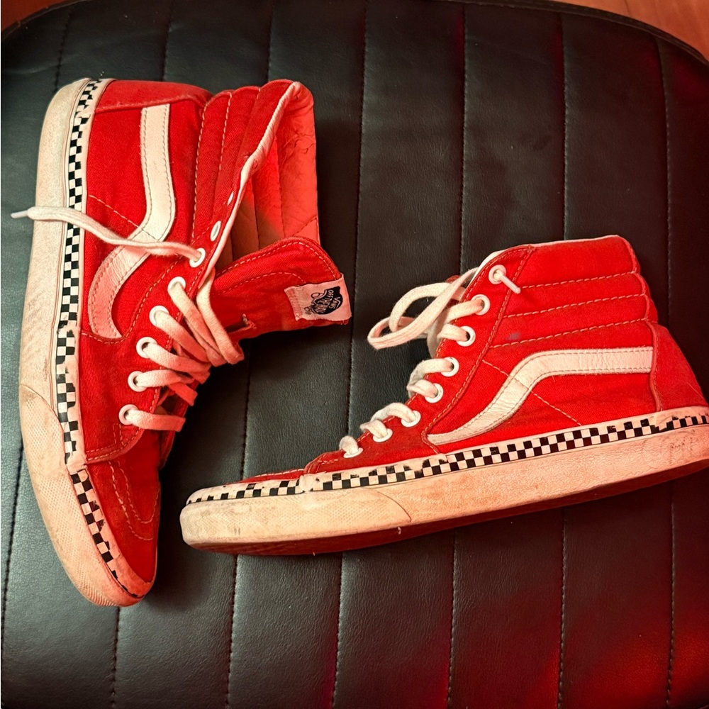 Vans Red and White High-Top Sneakers